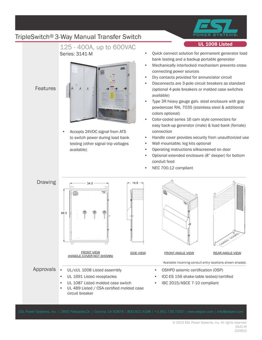 TripleSwitch® 3-Way Manual Transfer Switch