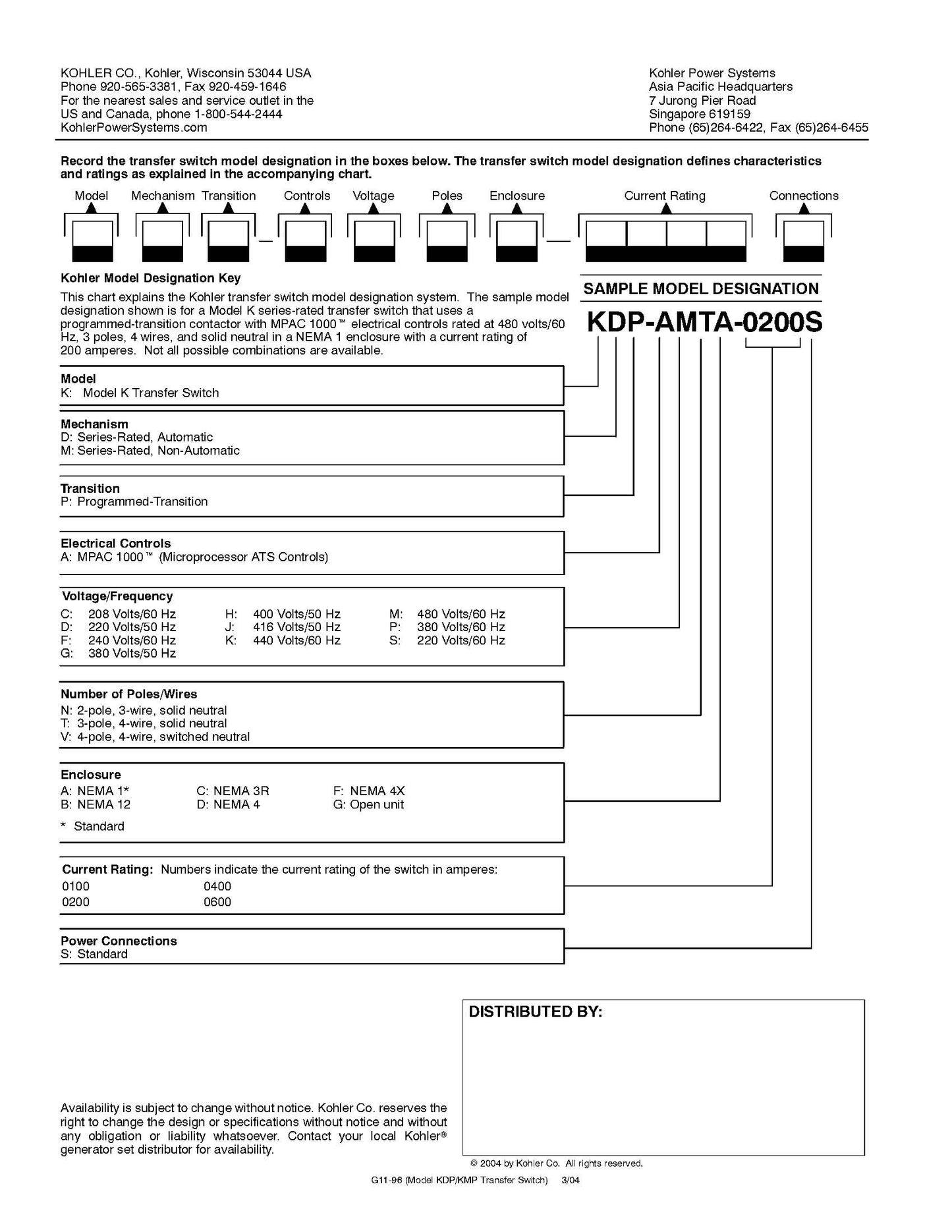 KOHLER KDP-ACTA-200S Automatic Transfer Switch - Programmed Transition
